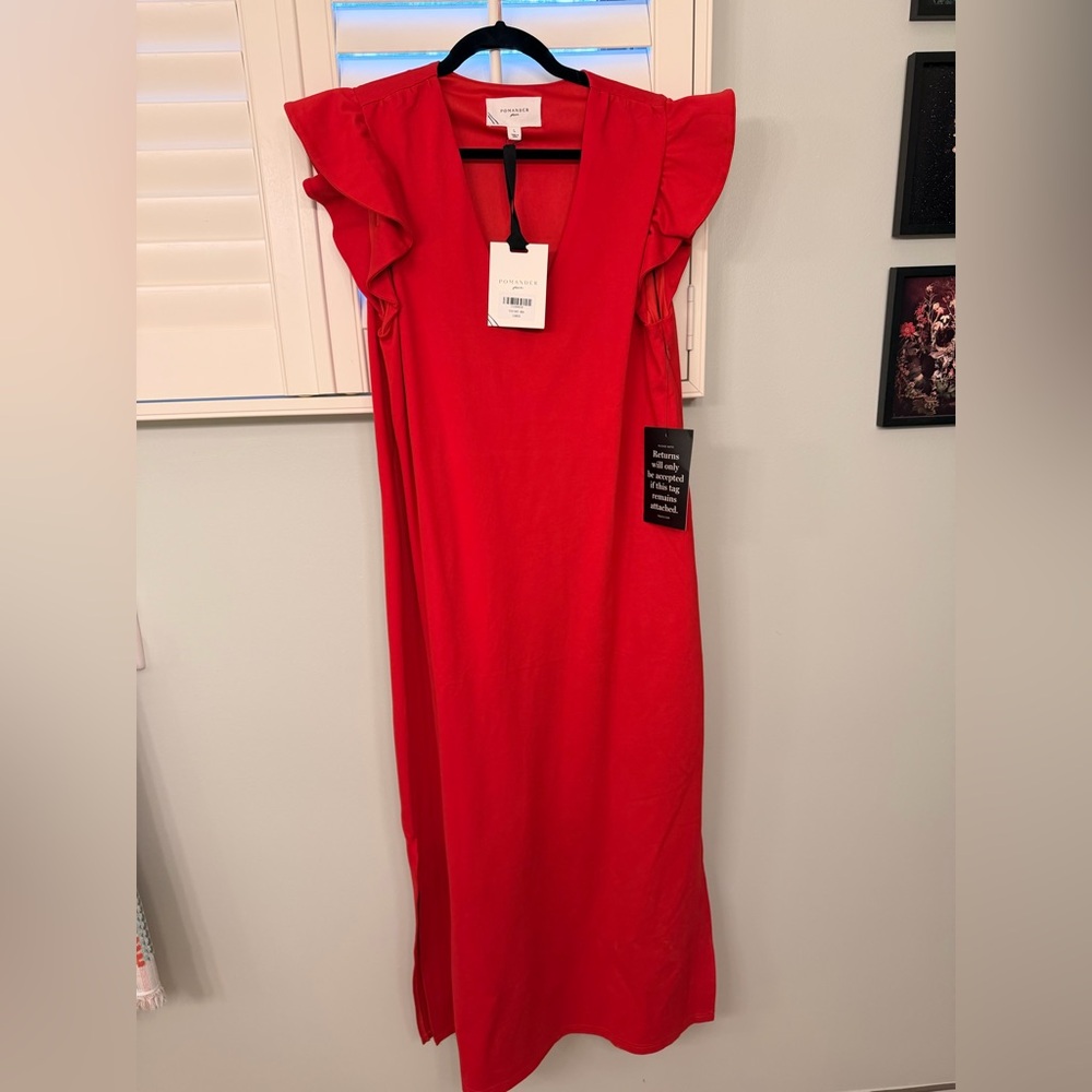 Pomander Place Red Ruffle-Sleeve Maxi Dress